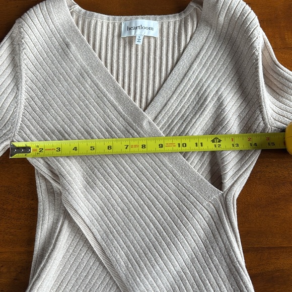 Shimmery Golden Ribbed Faux Wrap Sweater - Picture 6 of 9